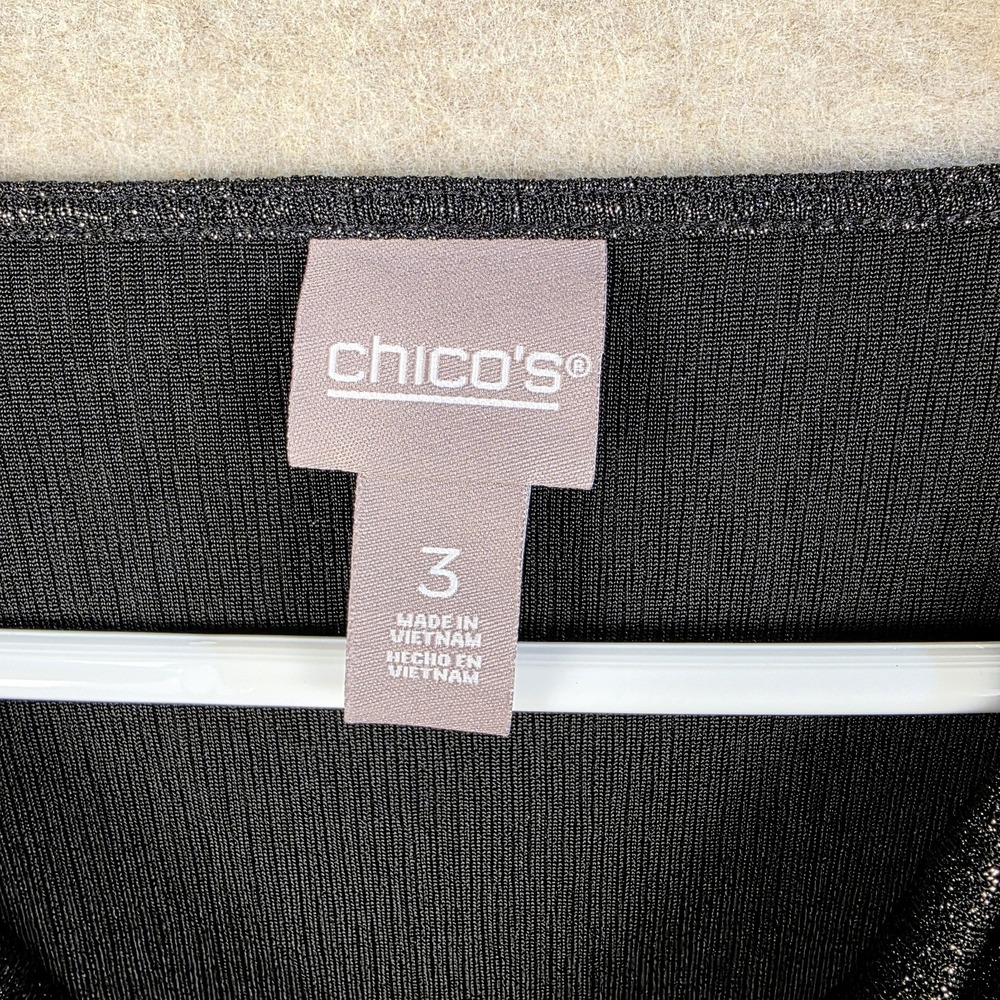 Chicos Top Size XL (Chico's 3) Cowl Neck Shimmer Black Long Sleeve - Picture 5 of 10